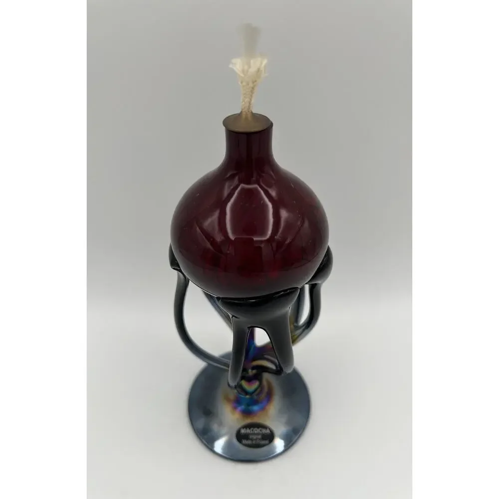 Krosno Macocha Red Art Glass Oil Lamp Diffuser with Iridescent Base 8” Poland